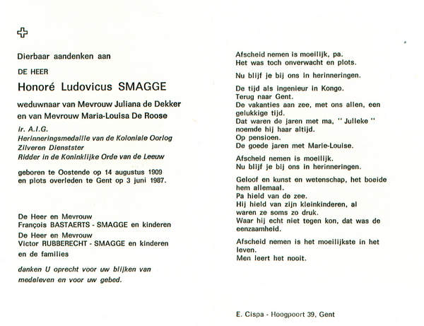 Bidprentje Honor-Ludovicus Smagge
